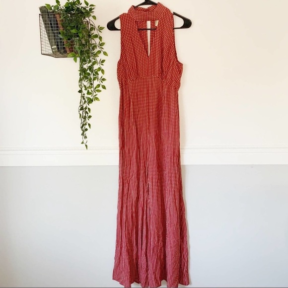 Anthropologie Farida High Neck Red Floral Printed Jumpsuit size 4 - Picture 4 of 9